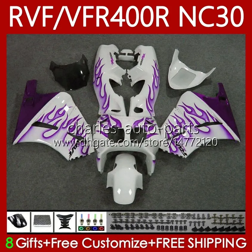 Corpo per HONDA RVF VFR 400 RVF400 R 400RR VFR 400R 89-93 79No.150 Fiamme viola VFR400 R RVF400R NC30 V4 1989 1990 1991 1992 1993 VFR400RR VFR400R 89 90 91 92 93 Carenatura Corredo