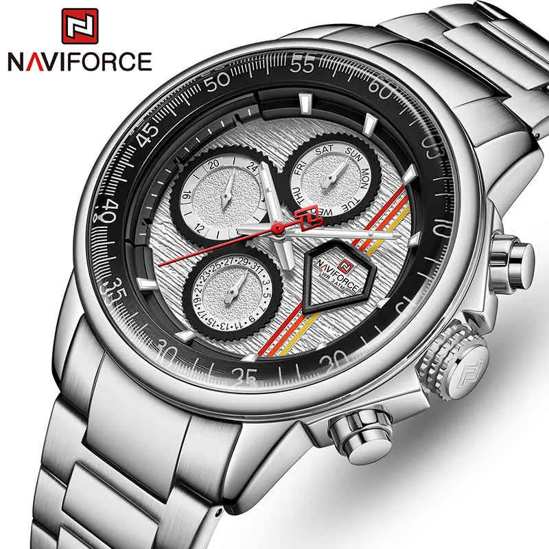 Naviforce relógios Mens Top Marca de luxo relógio de quartzo de aço inoxidável para homens À Prova D 'Água Esporte Masculino Relogio Masculino 210517