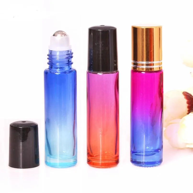 10ml Glass Roll on Bottles Gradient Color Roller Bottles with Stainless Steel Balls Roll-on Bottle Perfect for  oils LX5028