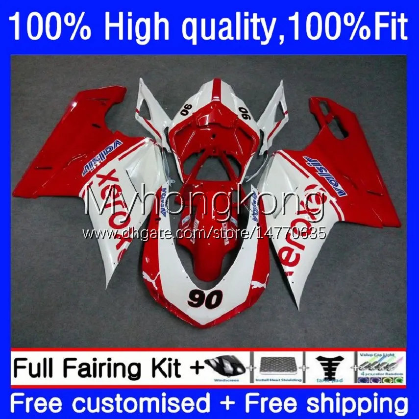 Ducati 848R 1098R에 대한 주입 Bodys 848R 1098R 1198R 848 1098 1198 S R 07 08 09 10 11 12 14NO.37 Bodywork 848S 1098S 1198S 화이트 레드 핫 2008 2009 2010 2012 OEM 페어링 키트