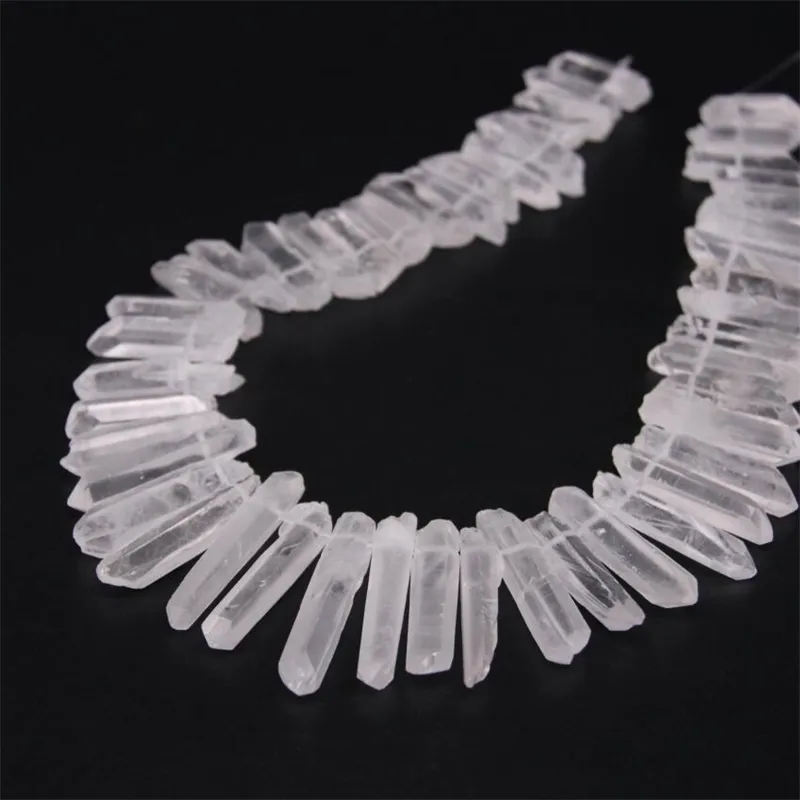 15.5"strand Natura Clear White Quartz Top Drilled Point Loose Beads,Raw Crystal Stick Graduated Pendant Beads Jewelry