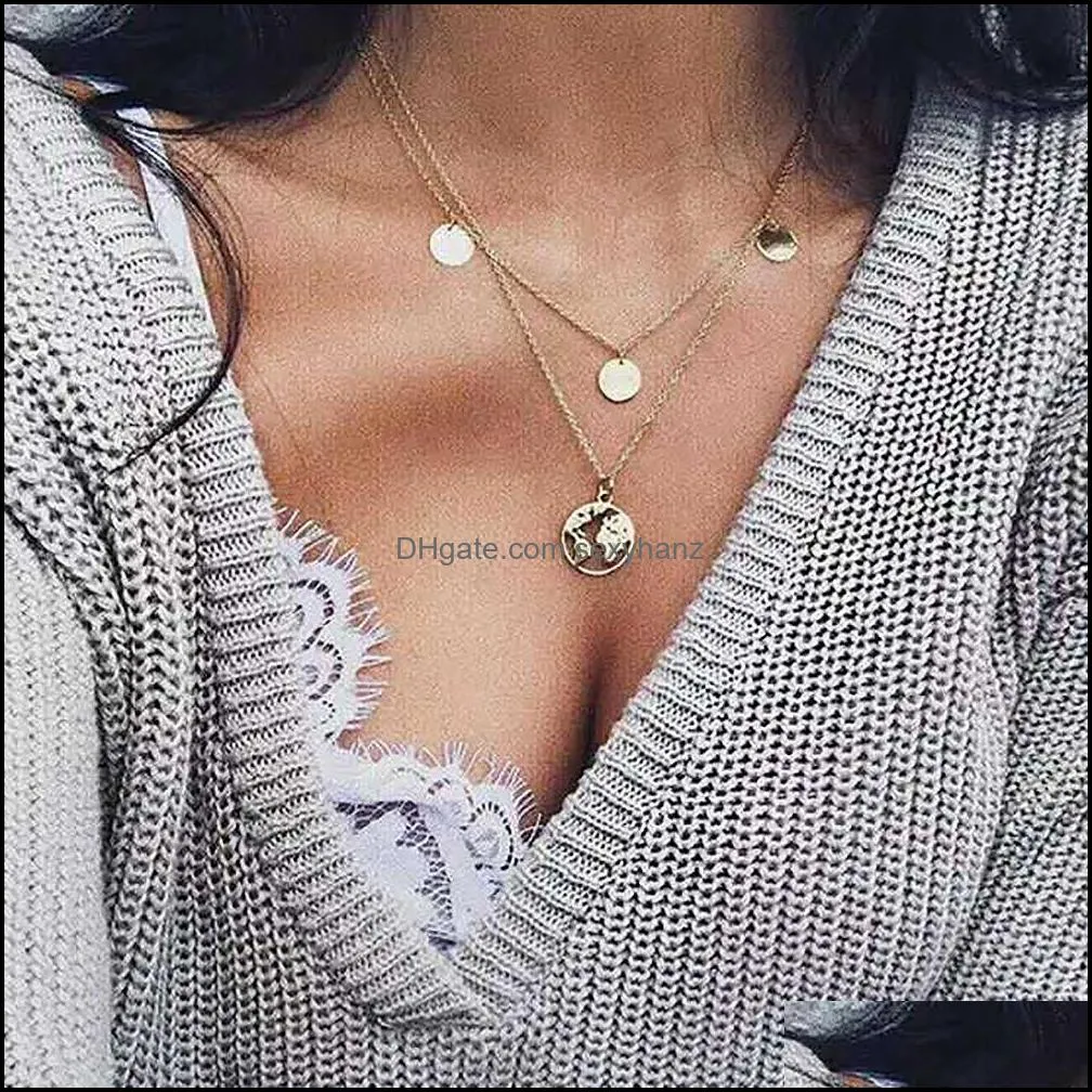 Pendant Necklaces & Pendants Jewelry Collier Chain Necklace Mtilayer Moon Stainless Steel Disc Gold For Women Trend Female Collar Drop Deliv