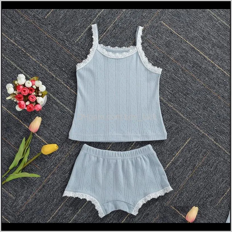 Girls Homewear Clothing Sets 2020 Summer Kid Clothes Lace Sleeveless Vest Tops+Shorts Children Comfortable Pajamas Clothing Sets