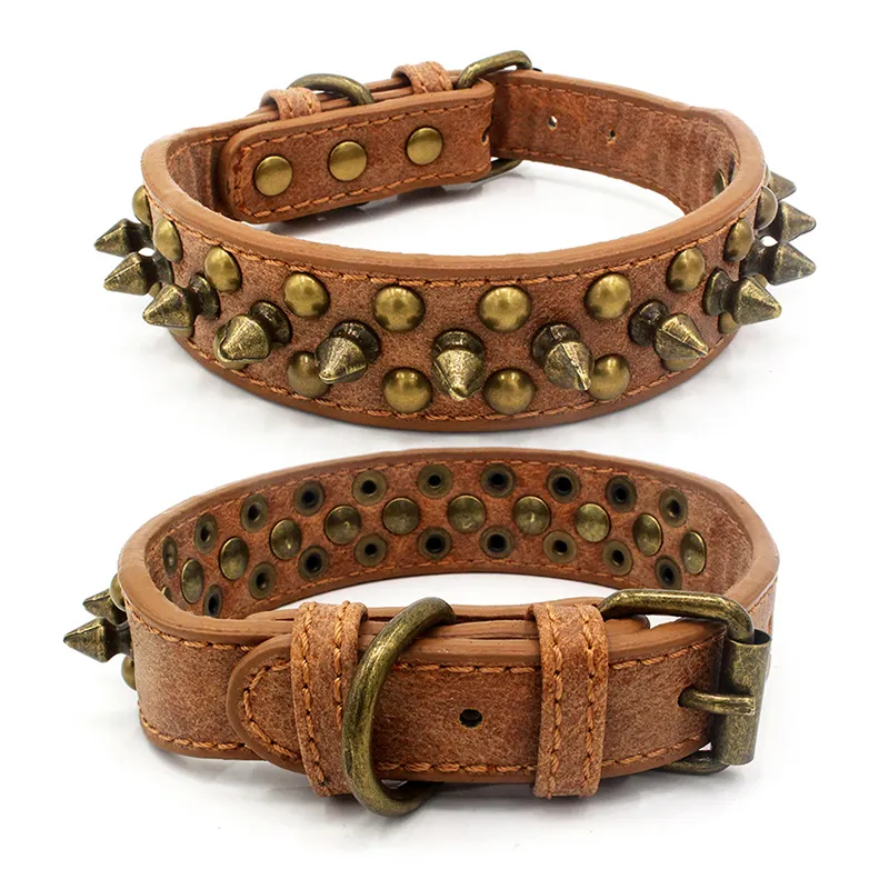 Colliers à rivets en cuir PU pour animaux de compagnie, Style Punk rétro, collier à ongles ronds, sangle à pointes, petits chiens et chats, produits pour animaux de compagnie