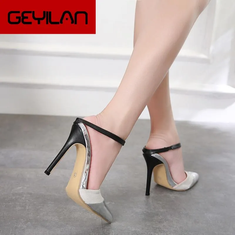 Women Summer 12cm High Heels Fashion Stiletto Cap-Toe Sandals Sexy Pointed-Toe White Dress Korean Shoes