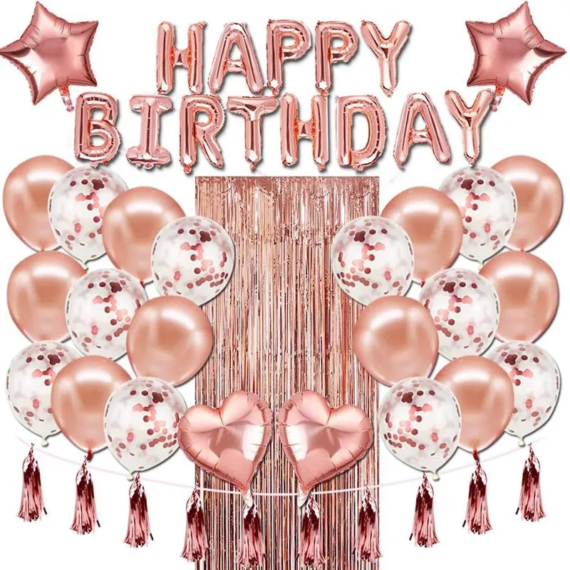 Party Decoration Rose Gold Balloons Set Happy 18 30 40 50 Birthday Foil Helium Baby Shower Anniversary Decor