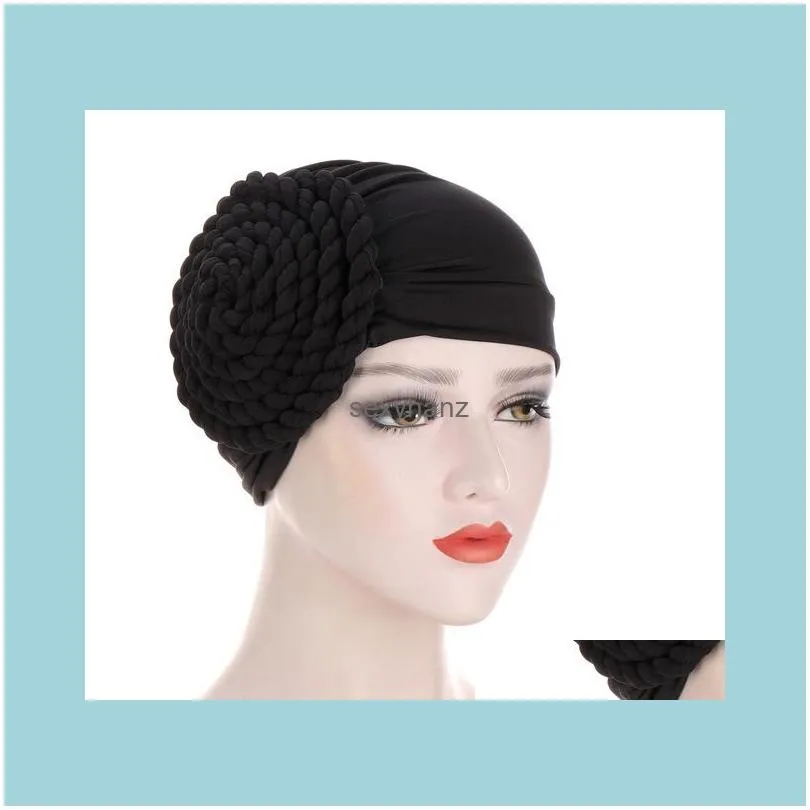 New Headwrap Turban Hats for Women Solid Braid Ruffle Silky Caps Bandanas Headscarf Chemo Beanies Headwear for Cancer