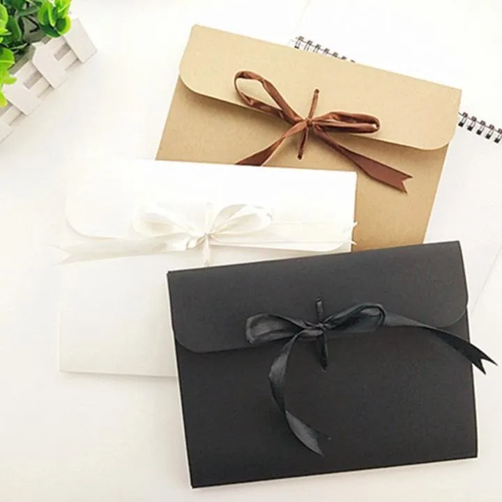 24*18*0.7cm Gift Wrap Large Kraft Photo Envelope Postcard Box Packaging Case White Paper Envelope For Silk Scarf with Ribbon
