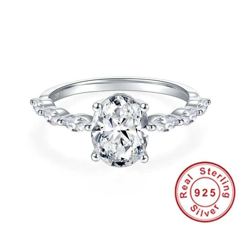 Bröllopsringar glittrande naturliga Moissanite Gemstone Classic Simple Type 6 Ring for Girl 925 Sterling Silver Fine Jewelry186V