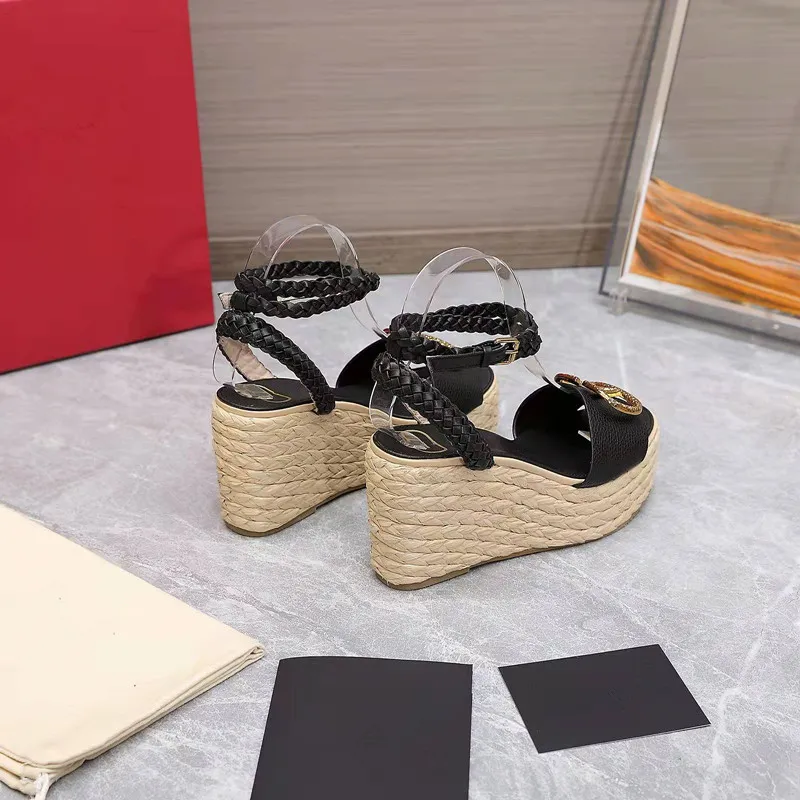 2023 High Heeled Womens Sandals 두꺼운 바닥 라이트 로프 직물 크로스 벨트 어부 신발 럭셔리 여성 디자이너 야생 웨지 편안한 샌들 편지 신발 34-41