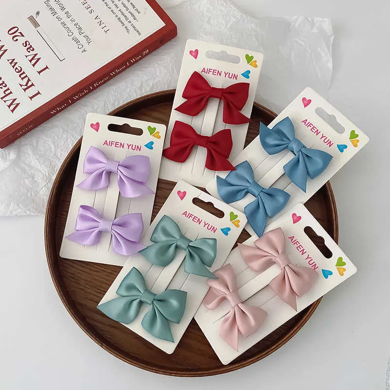 Korean solid color cloth bow hairpin bangs broken hair edge clip back of head double horsetail girl accessories