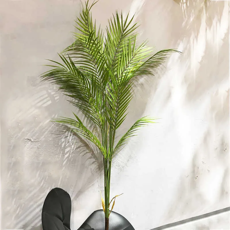 125cm熱帯ヤシの木の人工植物の偽のモンテラのプラスチックヤシの葉のための背の高い木の枝の家の庭のリビングルームの装飾210624
