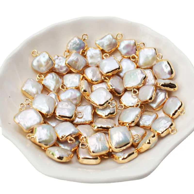 100％実際の淡水スクエードビーズ、宝石類を作る宝石類のための金箔コーティングされた18kゴールドコネクタ真珠