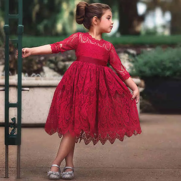 Winter Baby Girl Christmas Dress Lace Hallow Tassel Party Costume For Kids Little Princess Girl Casual Wear Children Clothing Q0716