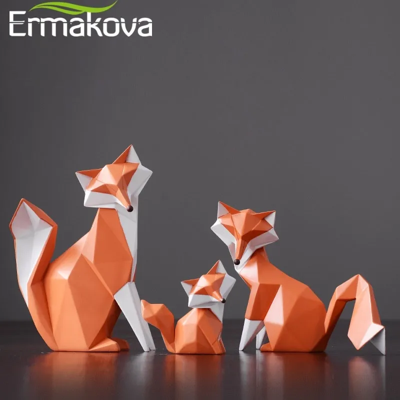 ERMAKOVA Nordic Modern Abstract Geometric Orange Figurine Statue Desktop Ornament Office Home Decoration Animal Resin Craft 210607