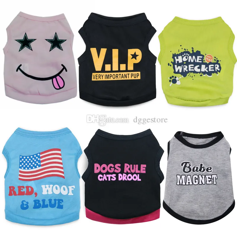 Zomer Pet Shirts Sublimatie Bedrukte Honden Vesten Hondenkleding Puppy Sweatshirt Leuke Hondenkleding Katoen Pup Pullover Zacht Shirt voor kleine huisdieren Pomerani Chihuahua A281