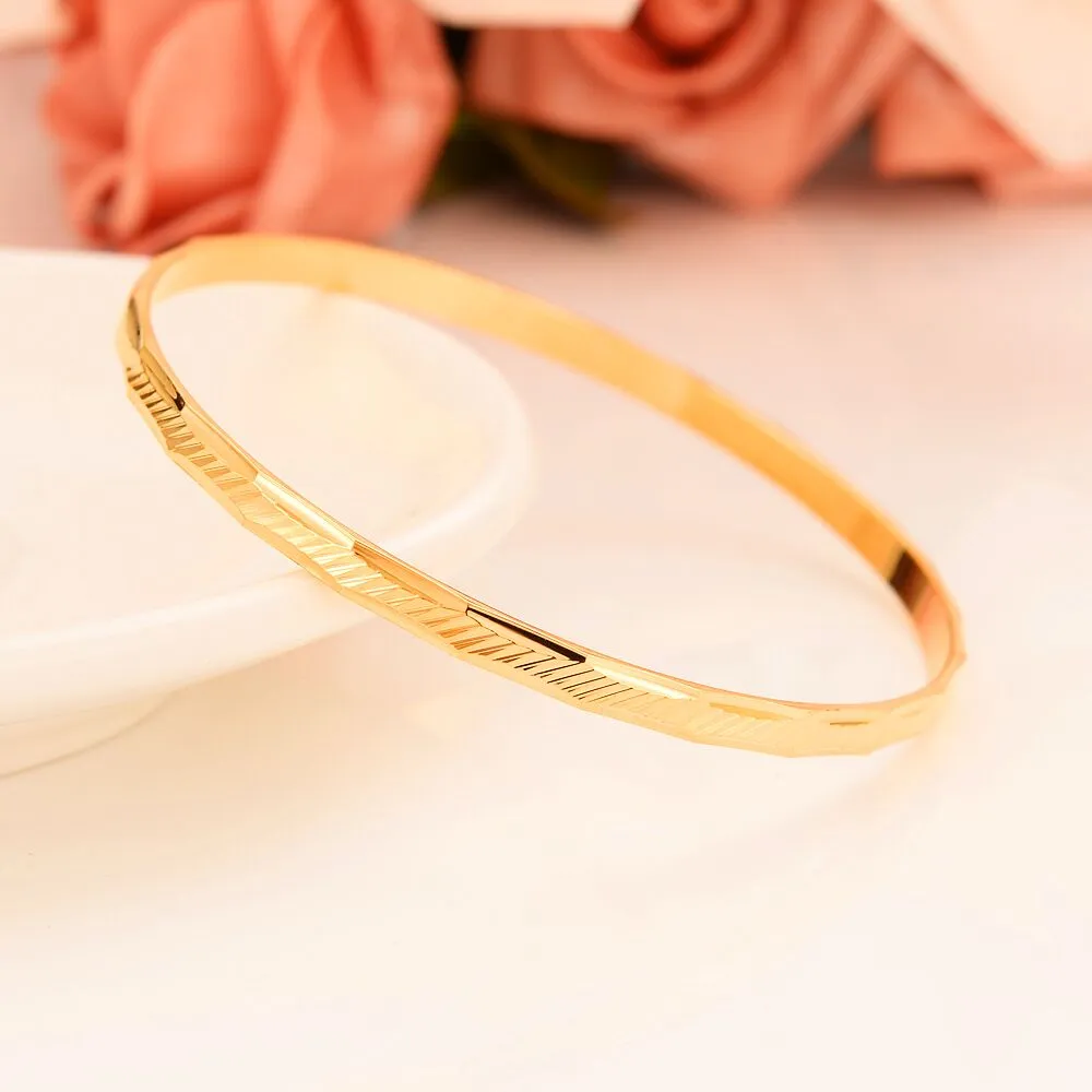Exquisite Fashion Hoop Bangle 18K Gold Plated Dubai Oblique Lines Bracelet Set 4pcs 65mm for Women Africa Arab Bridal Gifts