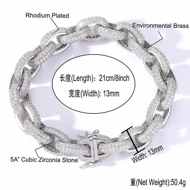 メンズファッションヒップホップネックレス13mm 16-24インチイエローホワイトゴールドメッキキラキラマイクロ設定CZ OチェーンネックレスブレスレットジュエリーGIF3017