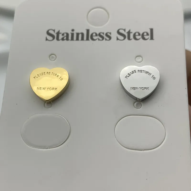 T gold heart earring women rose Stud couple Flannel bag Stainless steel 10mm Thick Piercing jewelry gifts woman Accessories wholesale