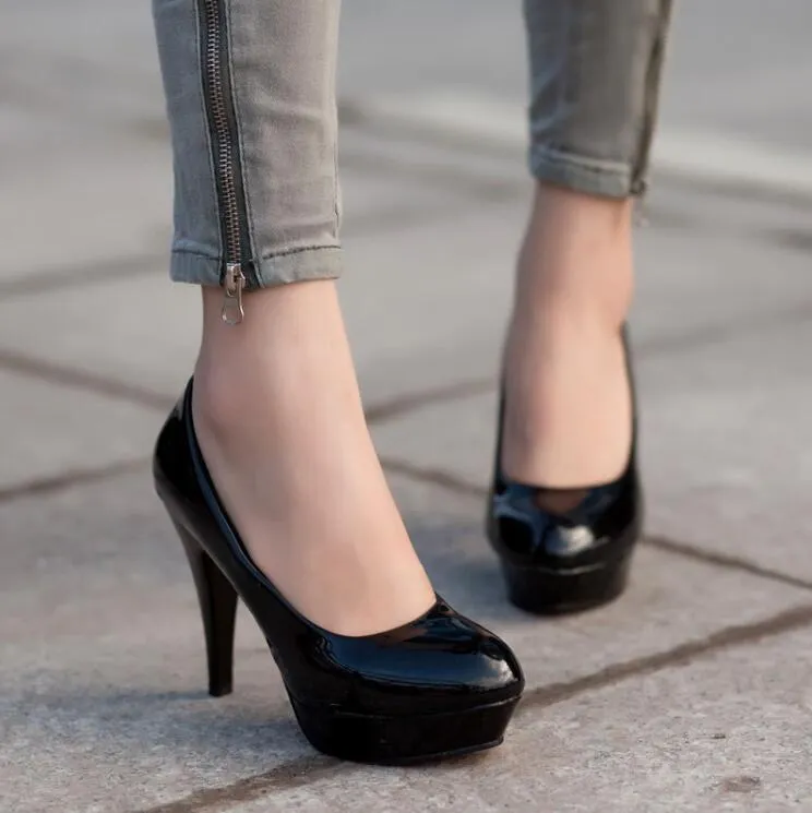 Fashion Mature Women Pumps Classic Patent Leather High Heels Chaussures Nude Sharp Head Paltform Wedding Femmes Dress Shoes Du 16 27 DHgate