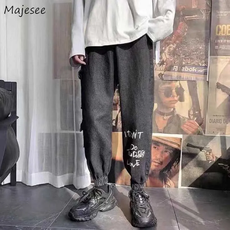 Erkekler Jeans Denim Artı Boyutu 3XL Gevşek Baskılı Paket Çok Cepler Katı Kore Moda Eğlence Hip-Hop Erkek Pantolon Ins Yeni Chic X0621