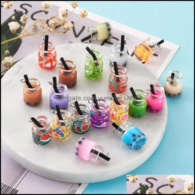 Charms 76Pcs/Box Resin Milk Tea Mini Bottle Bubble Boba Juice Drinks Pendants For Earrings Jewelry Crafts Keychains Making