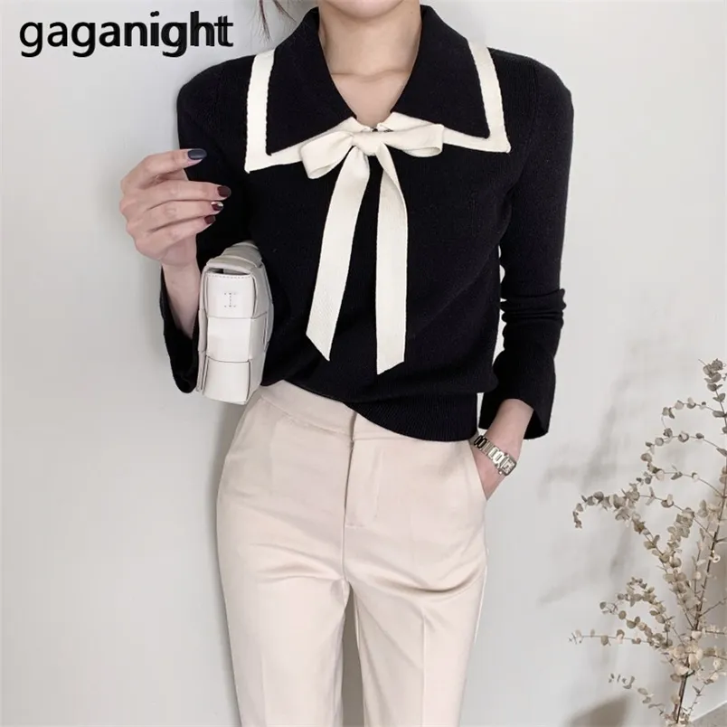 Vintage Women Sweater Knitted Elegant Office Lady Bow Pullover Chic Korean Fashion Pull Femme Outwear Drop 210601