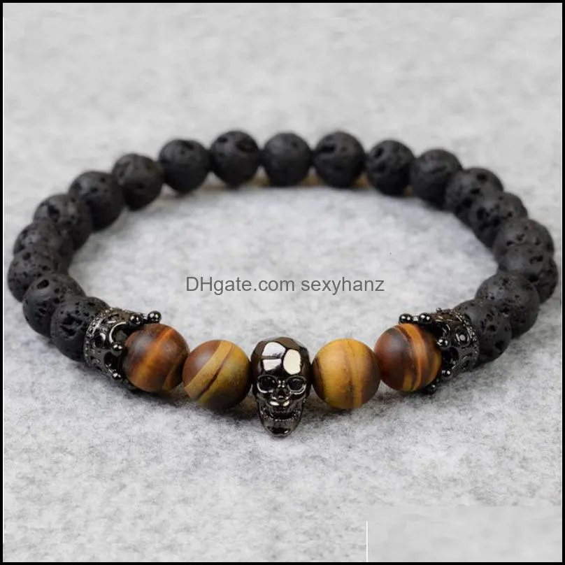 Beaded, Strands Men Bracelet Natural Moonstone Bead Skull Chakra Lava Stone Diffuser Bracelets Jewelry Gift Drop 2021