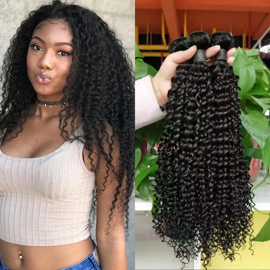 Indian Kinky Curly Hair Bundles for Black Women 3 PCS Natural Color Weave Remy Human Hair Extensions