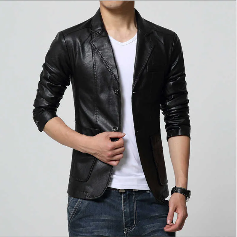 Plus Size M-7XL Spring Autumn Men Washing PU Leather Motorcycle Jackets for Male Coat Color Khaki / Brown / Black / White /Red 211009