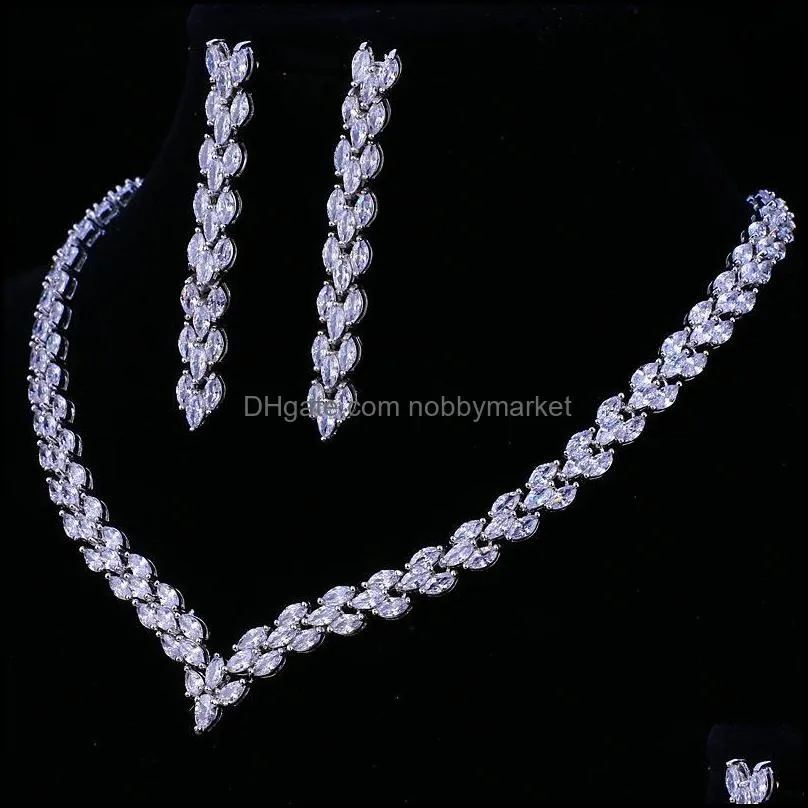 Earrings & Necklace Ekopdee Trendy Love Heart Cubic Zirconia Crystal Jewelry Set For Women Brides Wedding Banquet Accessories