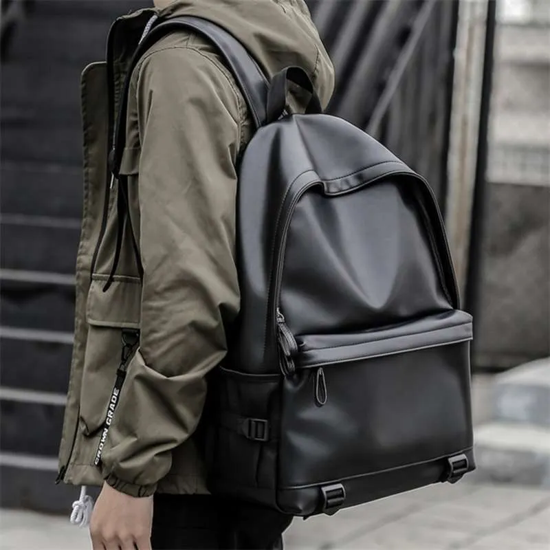 Fashion Men Leather Backpacks Black School Bags for Teenagers Boys College Book Bag Laptop Backpacks mochila masculina 210929