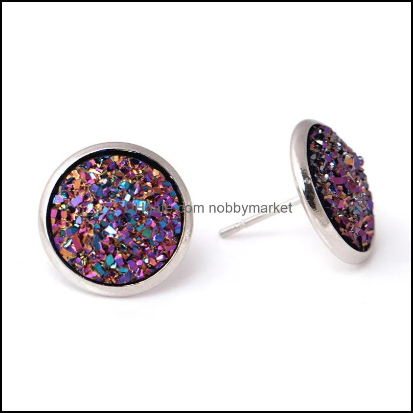 High quality Resin Druzy stud Earrings For Women simple shining tone Hypoallergenic Earrings Female Fashion Jewelry Gift