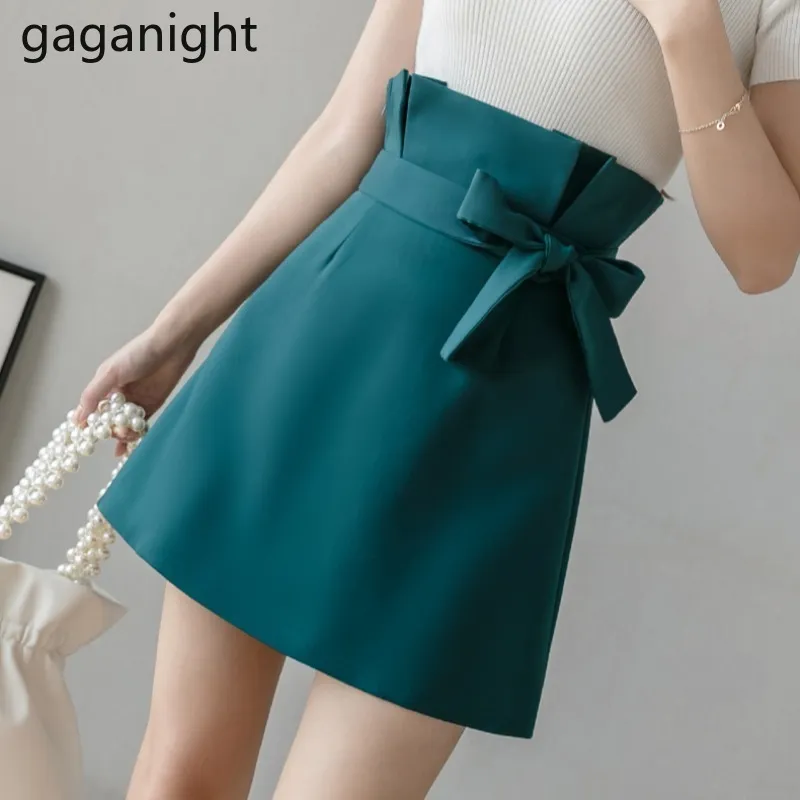 Gaganightファッション女性スカートハイウエストプラスサイズファルダAラインオフィスレディエレガントミニショートスカートソリッドサマー到着210519