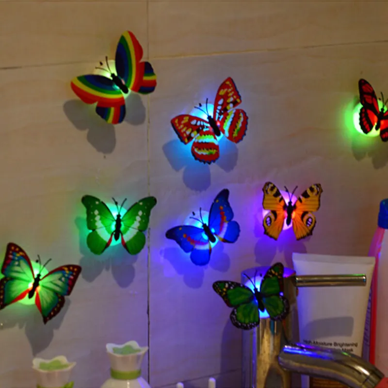 1 pièces autocollant de Simulation créatif coloré LED papillon veilleuse pâte papillon mur Bar restaurant chambre