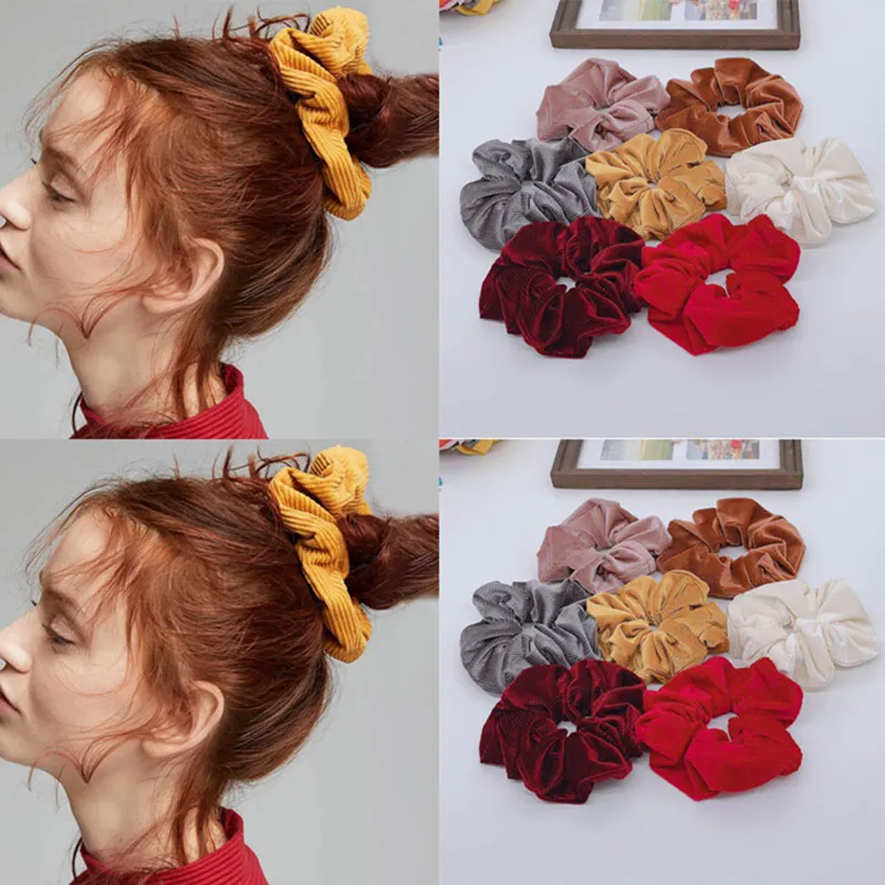 Mode Corduroy Scrunchie Elastic Hair Bands Party för kvinnor Flickor Ponytailhållare Scrunchies Soft Hairties Tillbehör Huvudbonader Wll524