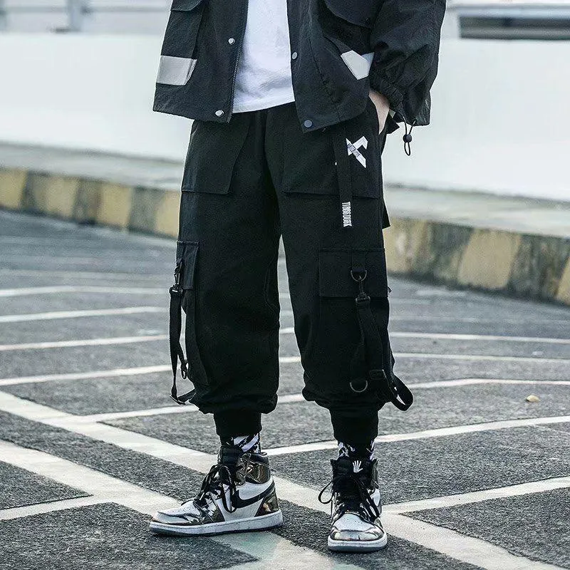 Men s Hip Hop Cargo Pants Techwear Streetwear Gothic Black Trousers