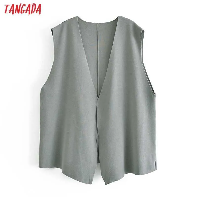 Tangada Donna Gilet lavorato a maglia oversize grigio senza maniche Gilet femminile Top SW20 210609