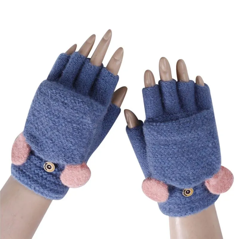 Fingerless Gloves 2021 Winter Flip Up Womens Hand Cotton Knitted Ladies Heated Half Finger Warm Mittens Femme