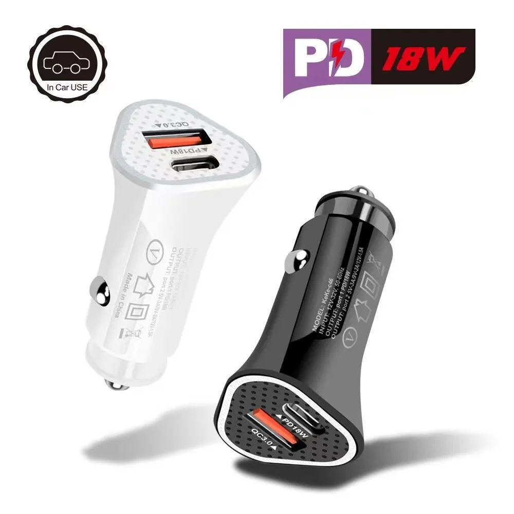 Chargers Quick Chargers 20W da 18W Tipo C PD QC3.0 Caricabatterie per auto USB per iPhone smartphone Samsung