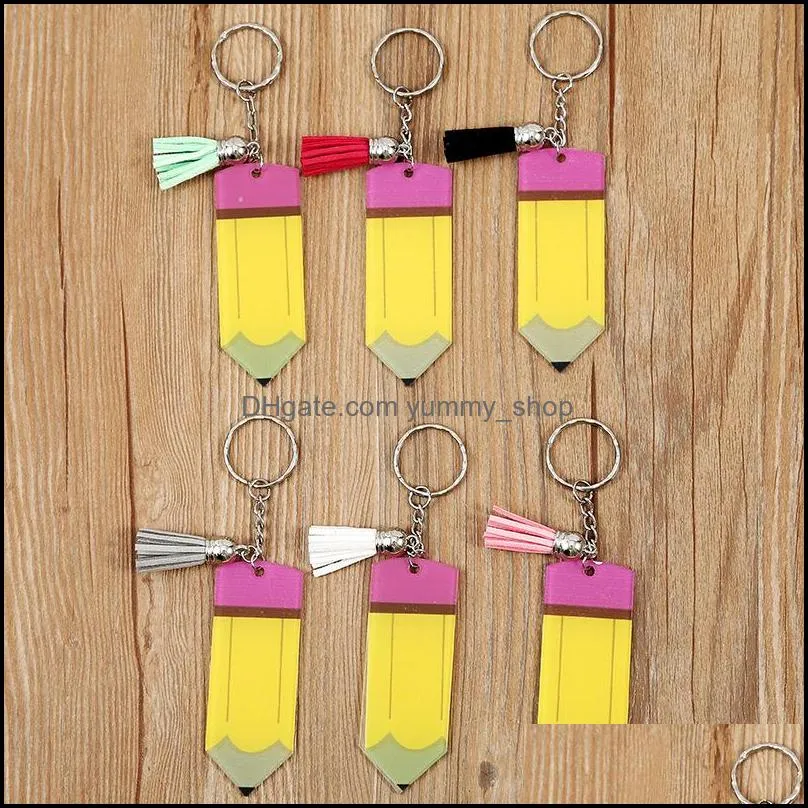Keychains Fashion Aessoriesforeign Trade Teachers Day Pencil Tassel Decoration Keychain Factory Wholesale Personalized Blank Letter Acrylic
