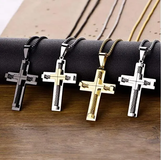 Stylish Mens Cross Necklace 316L Stainless Steel With Large Jesus 