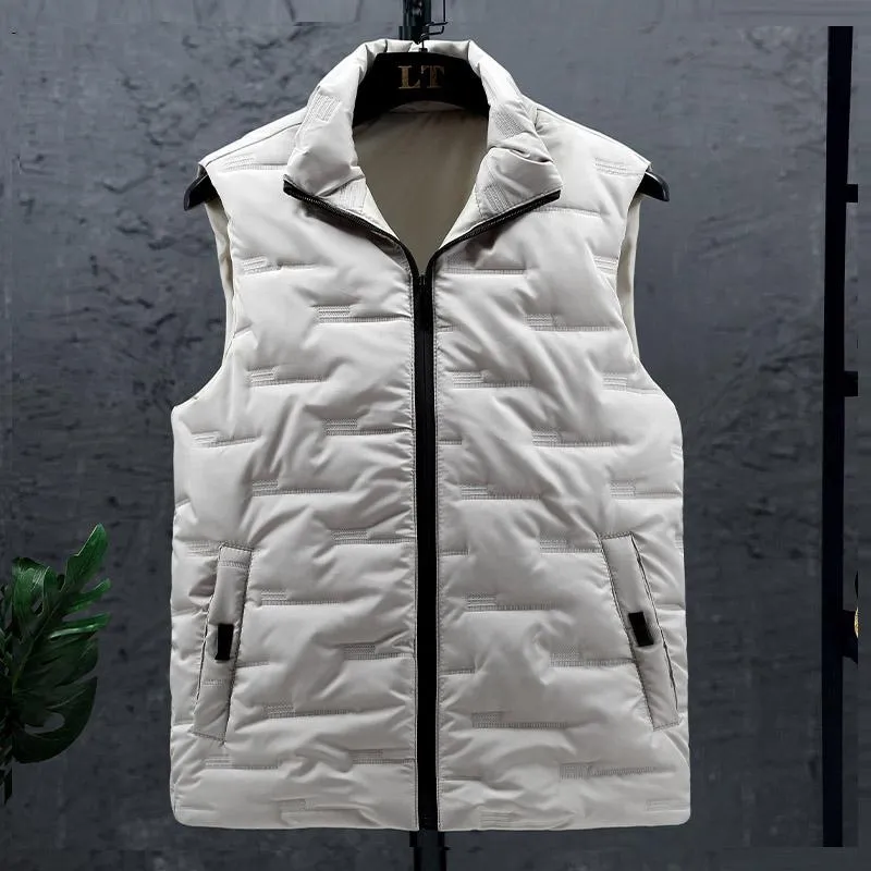 Heren Vesten Koreaanse Modemerk Mens Winter Vest Jas Stand Kraag Zipper Casual Zwart Rood Khaki Vesten Mouwloze Jas