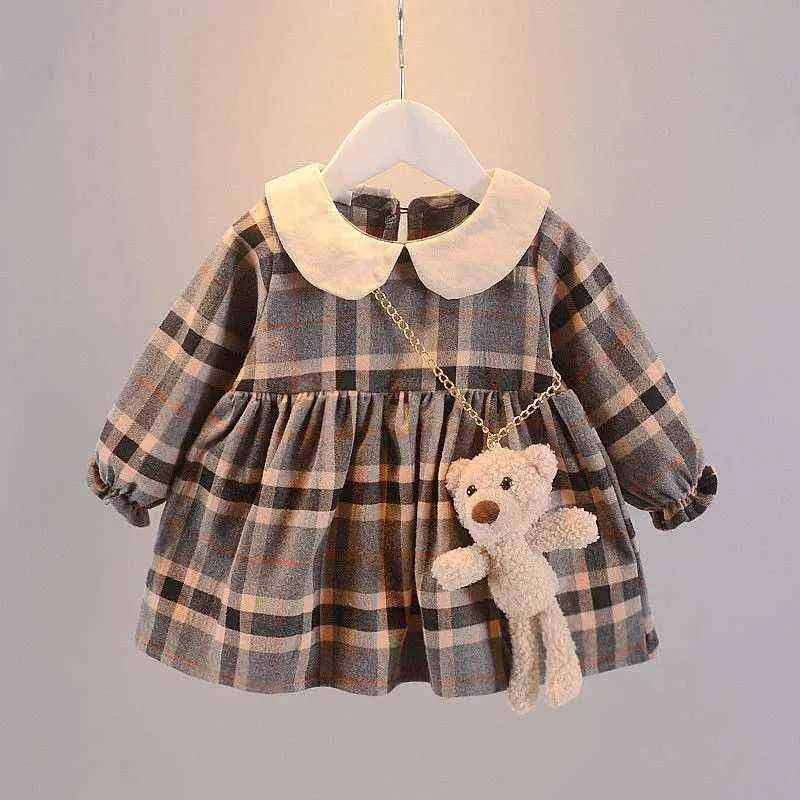 Falla nyfött barn flicka klänning kläder toddler tjejer prinsessan plaid födelsedagsklänningar för spädbarn vinter kläder G1129