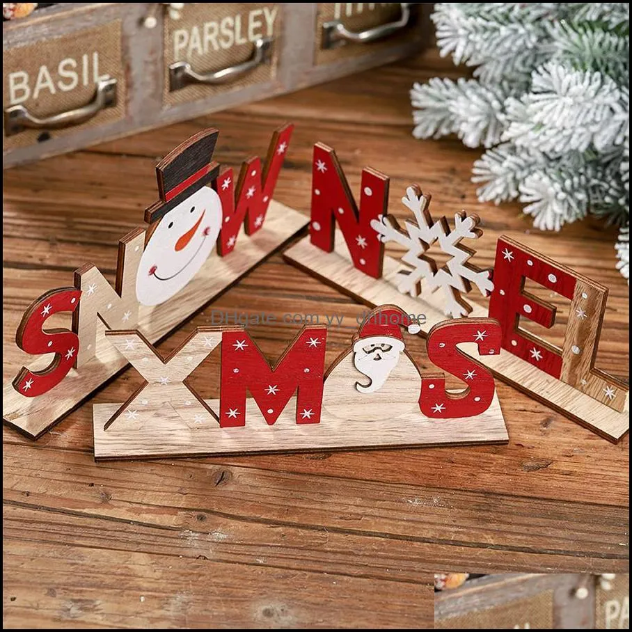 Christmas Decorations for Home Wooden Letter Santa Claus Ornaments Xmas Home Dinner Party Table Decor Navidad New Year JK1910