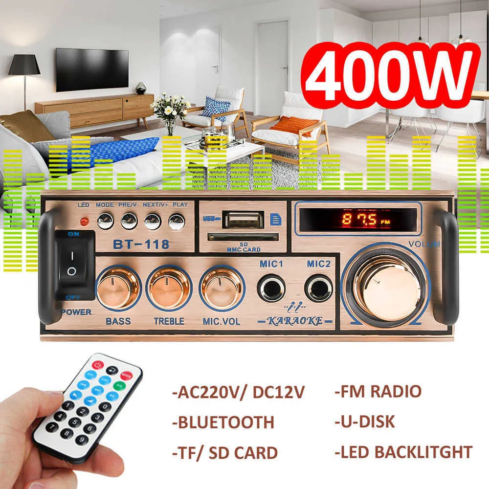 Amplificateur de puissance Audio stéréo numérique HIFI, avec écran LCD 12V/ 2021 V, 2 canaux, bluetooth, Radio FM, pour voiture et maison, avec télécommande, nouveauté 220
