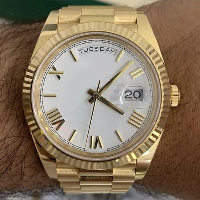 Najlepiej sprzedający się męski zegarek Pure White Dial Złota Bransoletka Bezpłatna obrotowa ramka szafirowa jakość szkła 2813 Automatyczny ruch mechaniczny na rękę męską