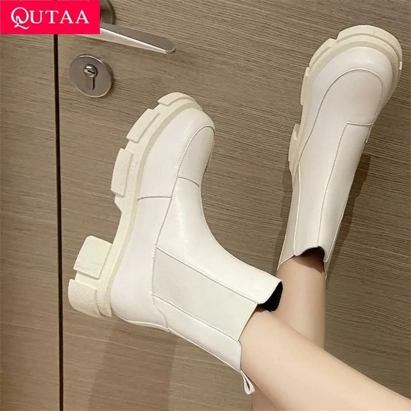 QUTAA 2022 Fashion Ins Genuine Leather Women Ankle Boots Platform Warm Fur High Heel Winter Shoes ZA Woman Casual Size 34-41 211105