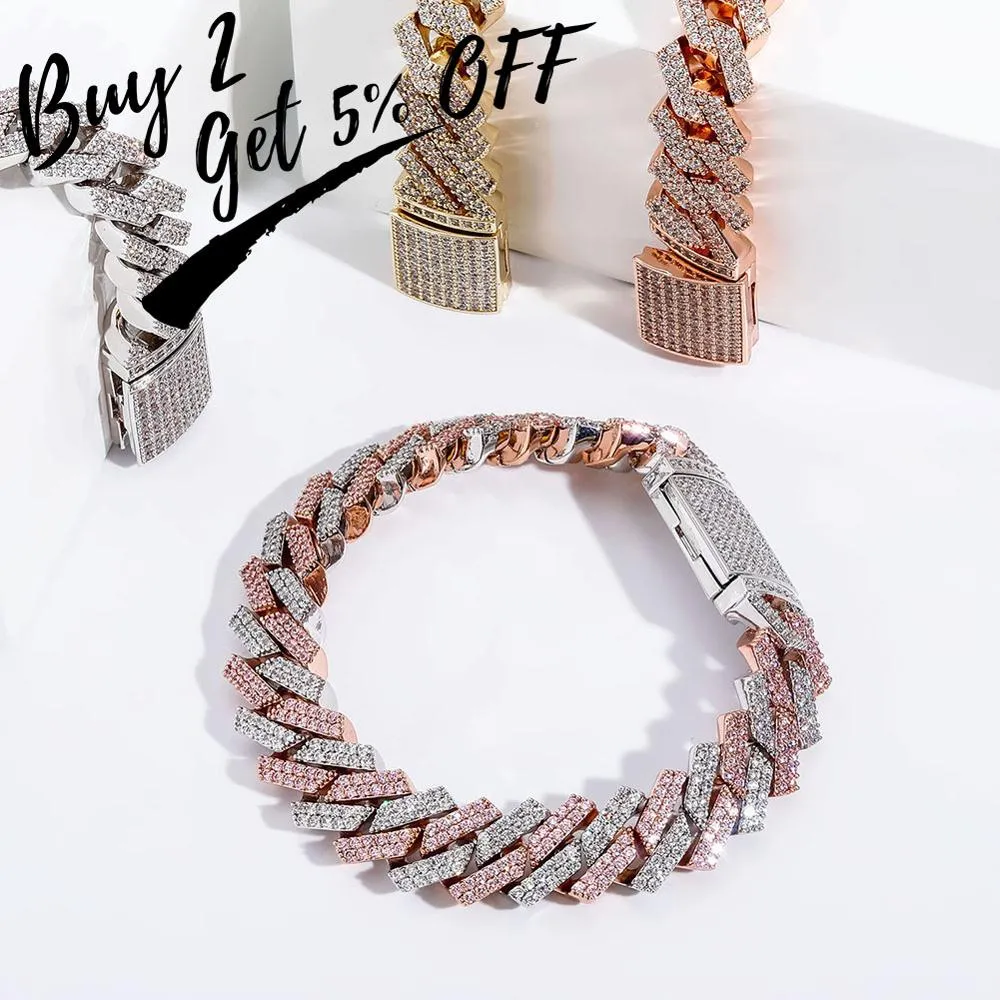 Neue Mode 12mm/14mm Armband Hochwertige Eiste -Out Micro Pave Cubic Zirconia Cuban Link Chain Armband Hip Hop Schmuckgeschenk für Party Frauen und Männer