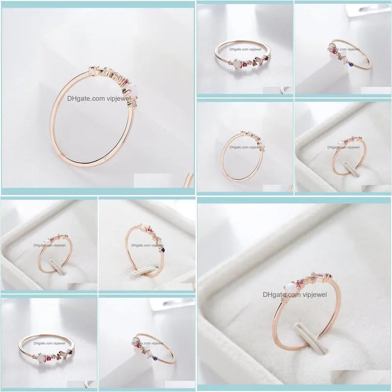 High Quality Opal Stone Colorful Cubic Zircon Ring for Women Rose Gold Color Unique Design